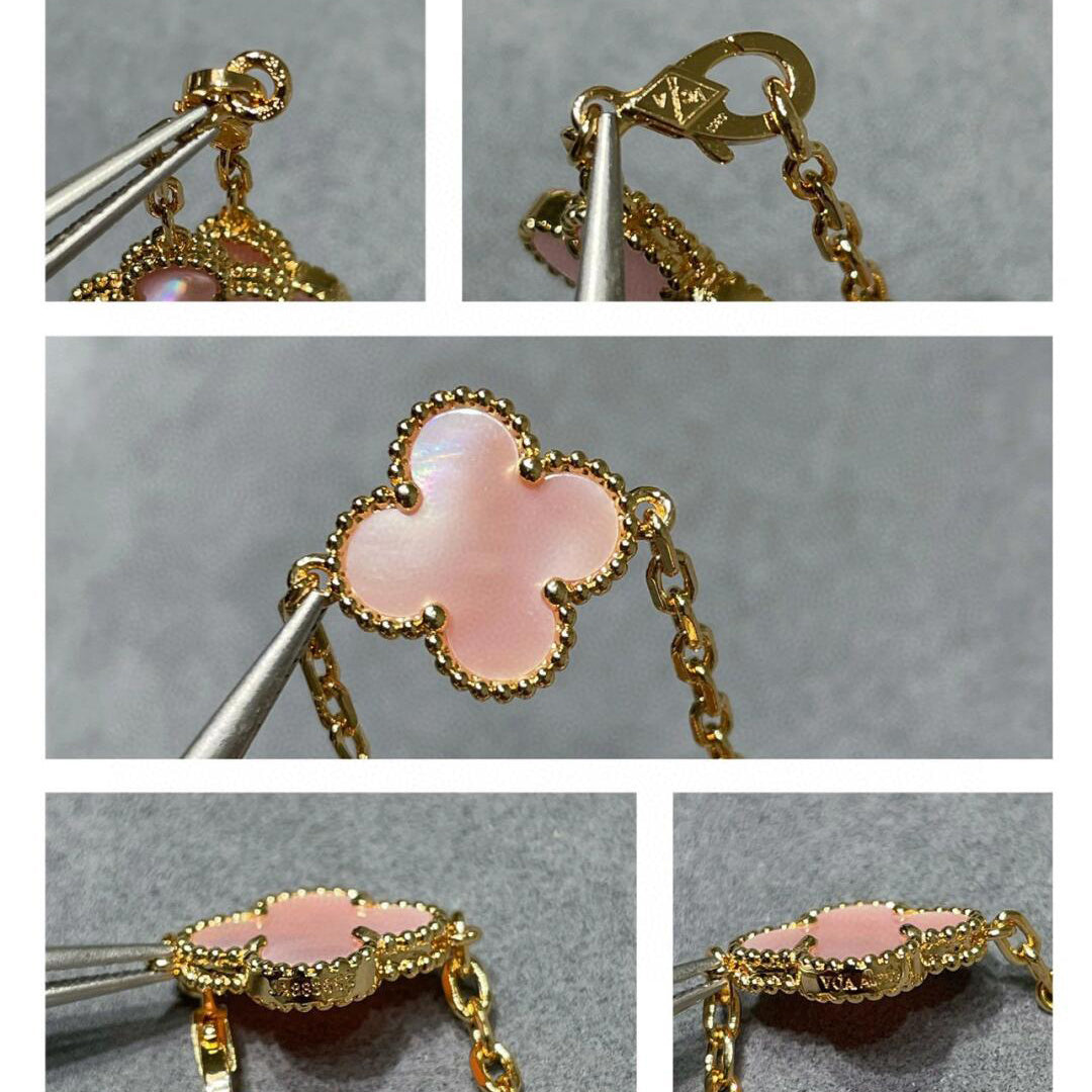 [baslovejewels]CLOVER 10 MOTIFS PINK MOP NECKLACE