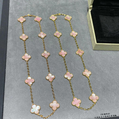 [baslovejewels]CLOVER 10 MOTIFS PINK MOP NECKLACE