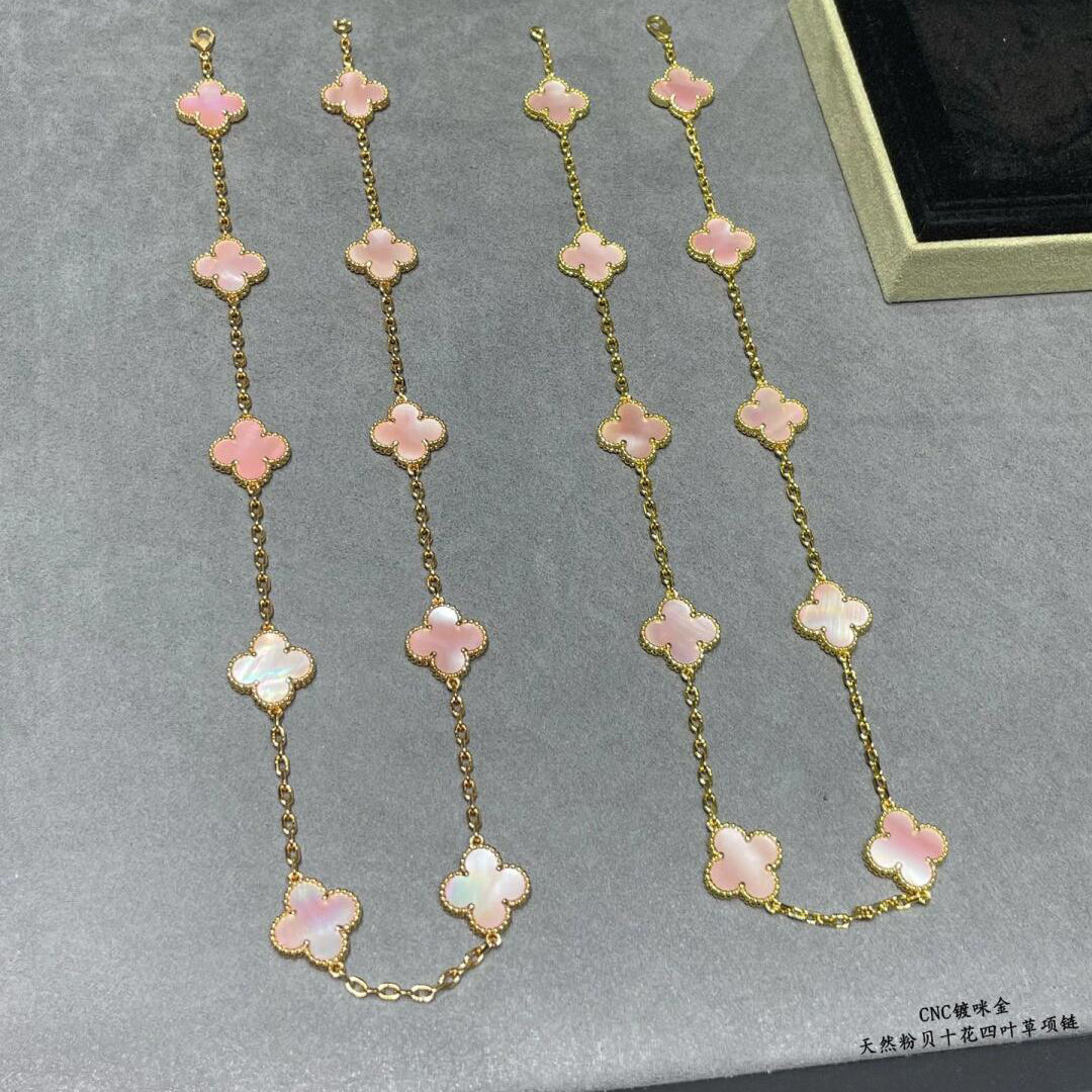 [baslovejewels]CLOVER 10 MOTIFS PINK MOP NECKLACE