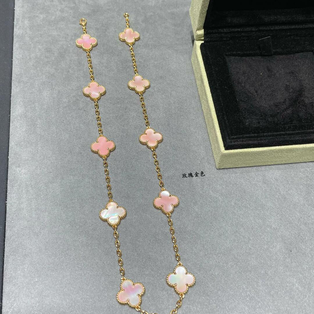 [baslovejewels]CLOVER 10 MOTIFS PINK MOP NECKLACE
